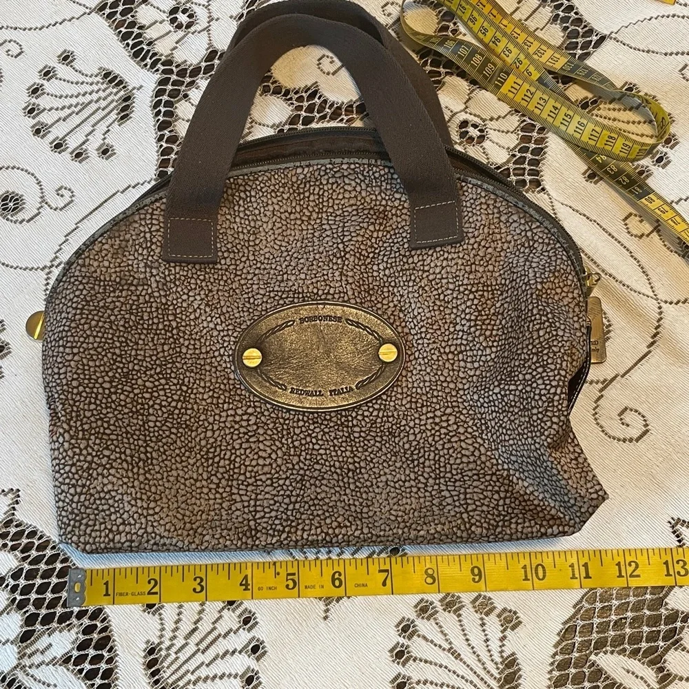Borbonese Redwall Italia Nylon Brown Pattern Dome Satchel Canvas Handles